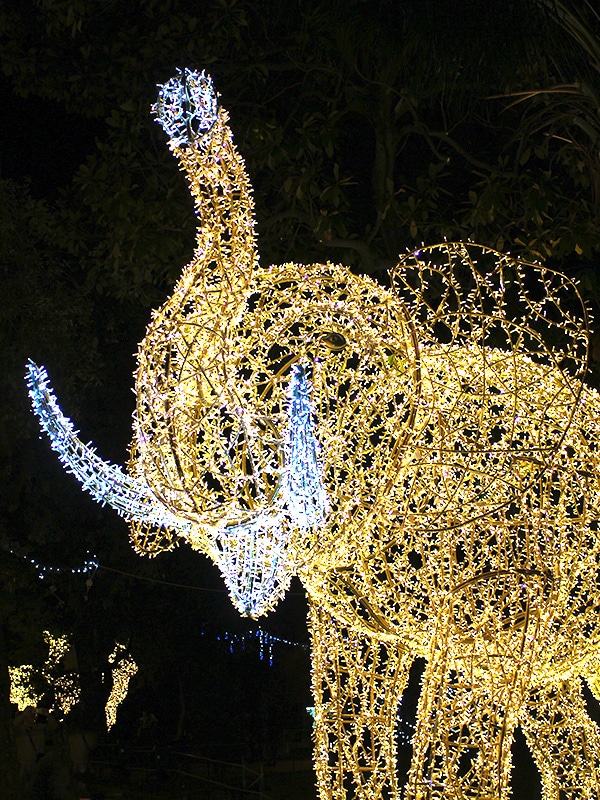 Elefante luminoso nella Villa comunale di Salerno, in occasione dell'evento Luci d'Artista