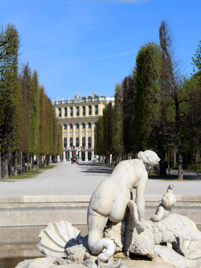 I viali curatissimi del palazzo di Schonbrunn a Vienna